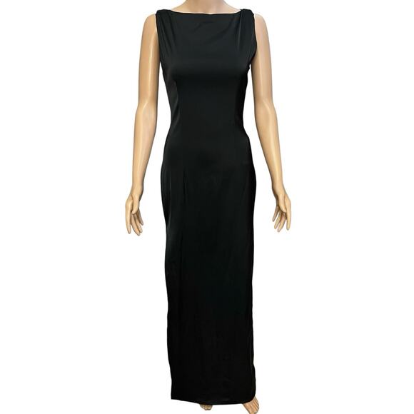 House of CB Dresses & Skirts - House Of CB Filomena Satin Maxi Dress Medium Black Side Slit Fitted Formal